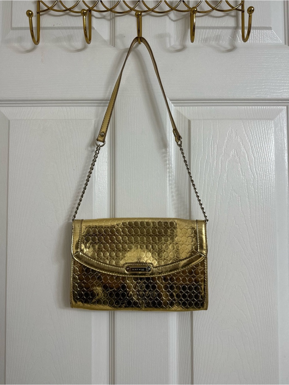 ✨ Nine West Gold Metallic Shoulder Bag with Chain Strap